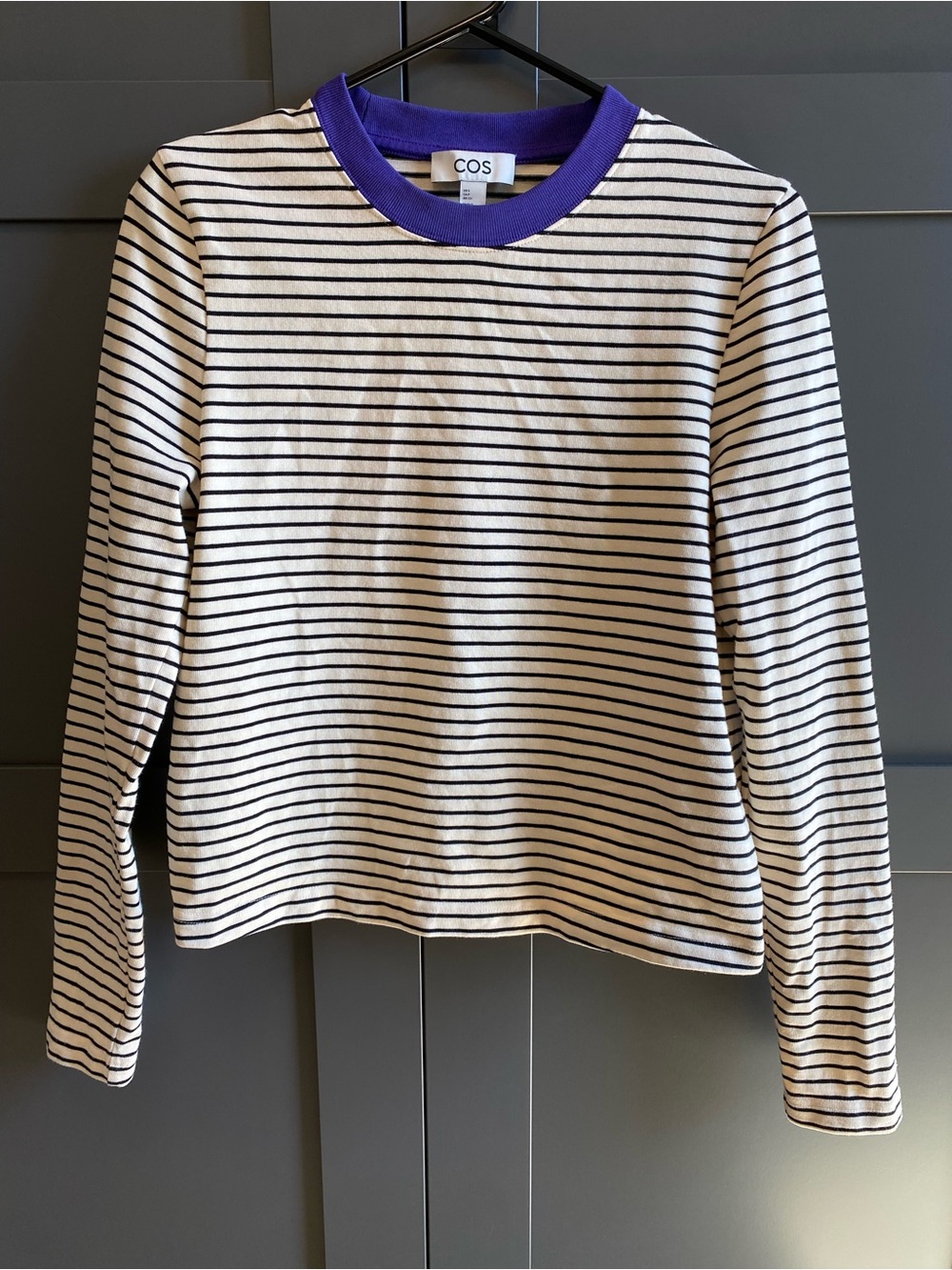 COS Clean Cut Heavyweight Striped Long Sleeve Tee w/ Purple Trim - EUC (Size S)